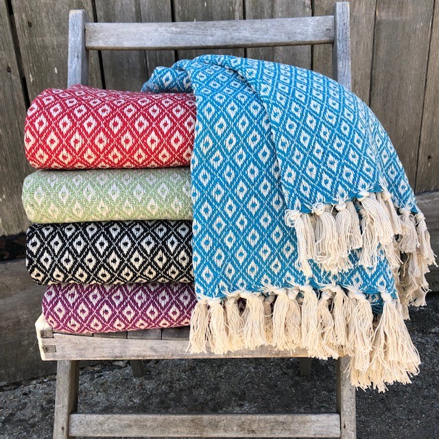 Diamond Weave Fair Trade Soft Cotton Handloom Blanket Throw 180cm x 130cm